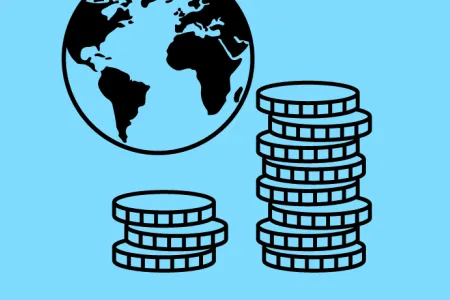 an image of the globe and coins
